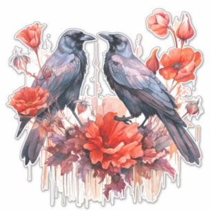 Kraaien met papaver sticker