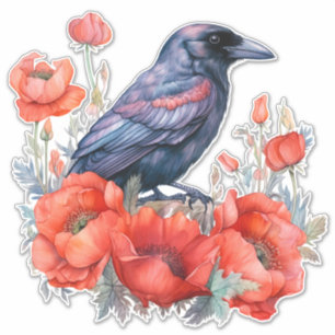 Kraaien met papaver sticker