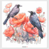 Kraaien met papaver sticker (Vel)
