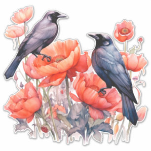 Kraaien met papaver sticker