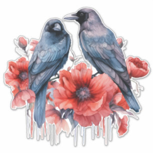 Kraaien met papaver sticker