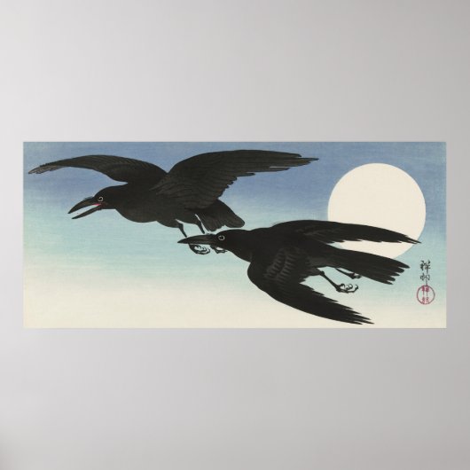 Kraaien op volle maan door het Poster Ohara Koson (Voorkant)