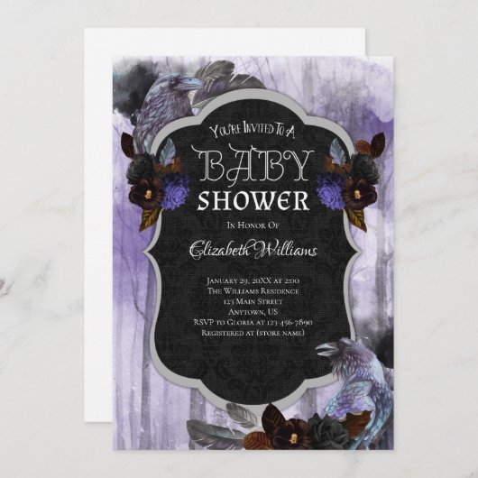 Kraaien Raven Goth Baby Shower Uitnodiging (Voorkant / Achterkant)