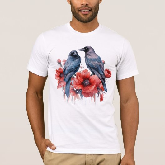 Kraaien Vogelkraai Kraai Liefhebber Bloem T-shirt (Voorkant)