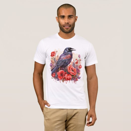 Kraaien Vogelkraai Kraai Liefhebber Bloem T-shirt (Voorkant volledig)
