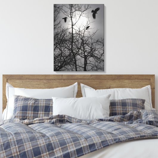 Kraaien zonlicht boom takken silhouet landschap canvas afdruk (Insitu (Slaapkamer))