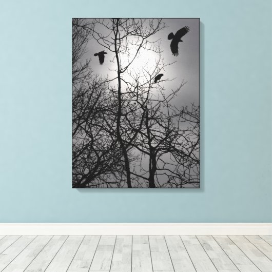 Kraaien zonlicht boom takken silhouet landschap canvas afdruk (Insitu (Houten vloer))