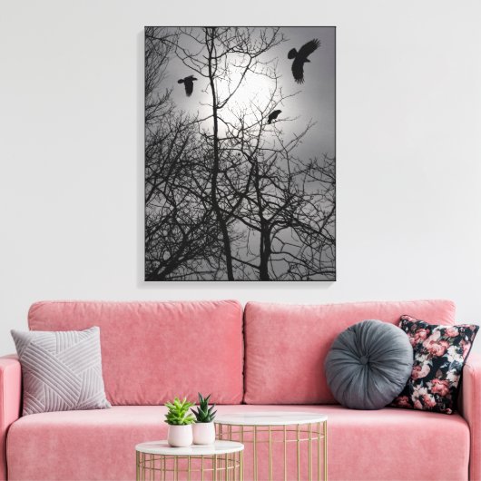 Kraaien zonlicht boom takken silhouet landschap canvas afdruk (Insitu (Woonkamer))