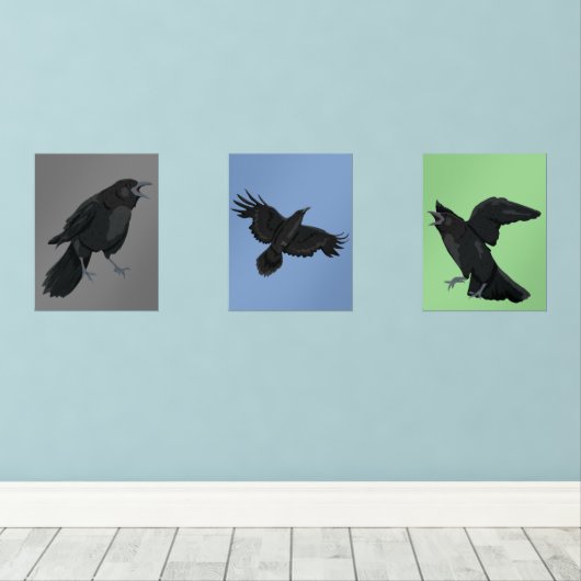 Kraaien Zwart Vogels Ravens Print Set (Houten vloer)
