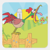 Kraaiende Haan Op Een Boerderij Vierkante Sticker (Voorkant)