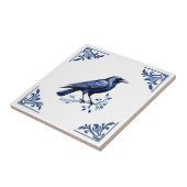 Kraaivogel Delfts Blauw en Witte Bloemhoeken Tegeltje (Zijkant)
