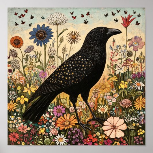 Kraaivogel grillig schilderij poster (Voorkant)