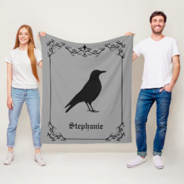 Kraaivogel silhouet en decoratieve wervelingen gri fleece deken