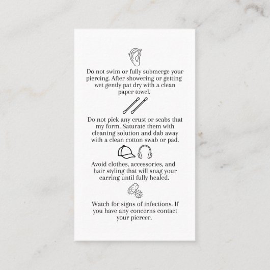 Kraakbeen Piercing Nazorg Kaart voor Oorverzorging (Achterkant)