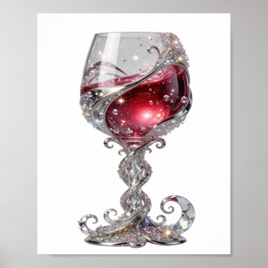 Kraakhelder zilveren rode wijn glas poster (Voorkant)
