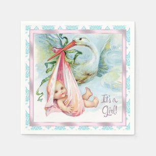 Kraamfeest met Ooievaar Vintage Servetten