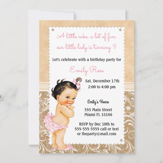 Kraamfeest uitnodiging van vintage baby burlap (Voorkant)