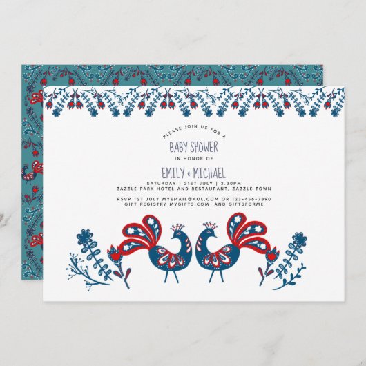 Kraamfeest Uitnodigingen met Scandinavische Vogels (Voorkant / Achterkant)