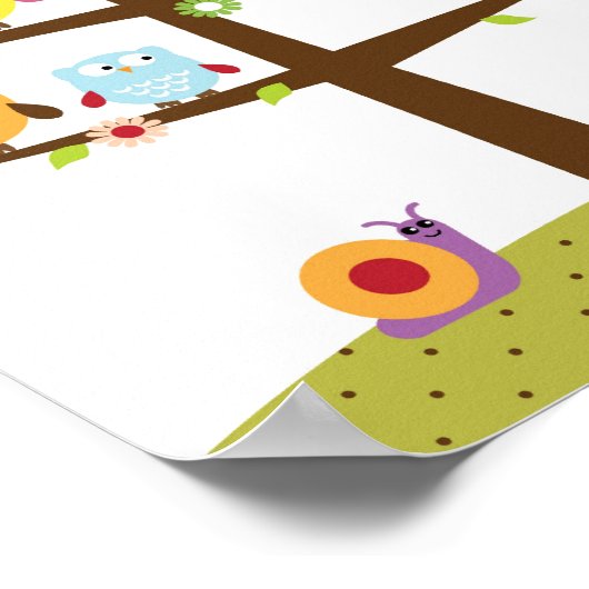 Kraamkamer uilen op een boom muurkunst poster (Hoek)