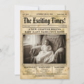 Kraamnieuws aankondiging in vintage goud krant (Voorkant)