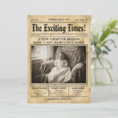 Kraamnieuws aankondiging in vintage goud krant (Staand voorkant)