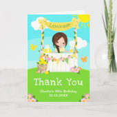 Kraampje met limonade verjaardag bruin haar meisje bedankkaart (Voorkant)