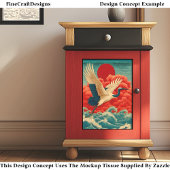 Kraan boven golven onder rode zon DQ9B Decoupage Tissuepapier