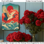 Kraan boven golven onder rode zon DQ9R Decoupage Tissuepapier