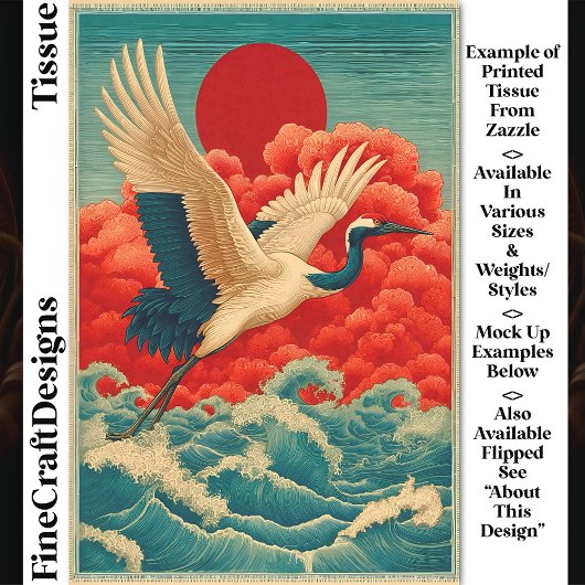 Kraan boven golven onder rode zon DQ9R Decoupage Tissuepapier