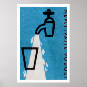 Kraan die een glas water schenkt - Matchbox Print