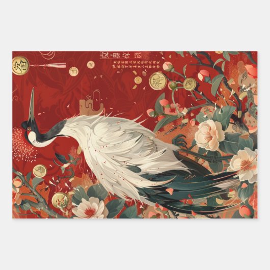 Kraan en Dame van Oosterse Stijl Decoupage Inpakpapier Vel (Voorkant 3)