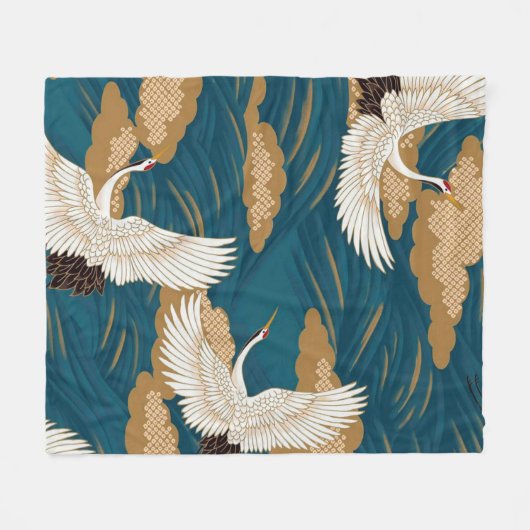 Kraan en golf, Japans ontwerp Fleece Deken (Voorkant (Horizontaal))