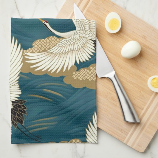 Kraan en golf, Japans ontwerp Theedoek (Quarter Fold)