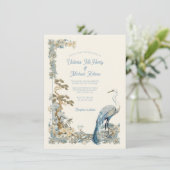 Kraan floral Aziatisch Bayou Natuur Bruiloft Kaart (Staand voorkant)