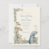 Kraan floral Aziatisch Bayou Natuur Bruiloft Kaart (Voorkant)
