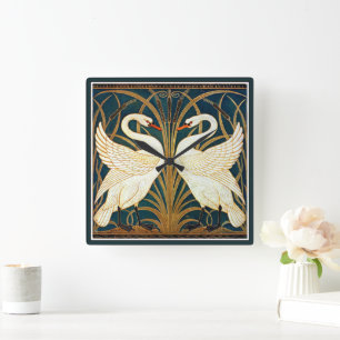 Kraan - Zwaan en Rush en Iris Vierkante Klok