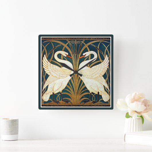 Kraan - Zwaan en Rush en Iris Vierkante Klok (Huis)