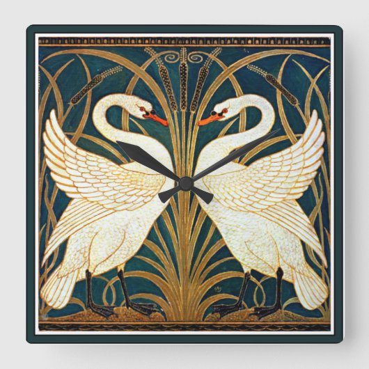 Kraan - Zwaan en Rush en Iris Vierkante Klok (Voorkant)