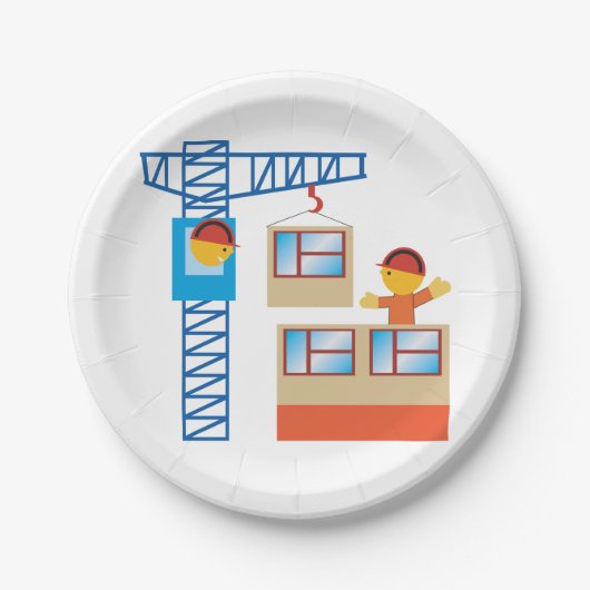 kraanbediener en bouwwerker papieren bordje (Voorkant)