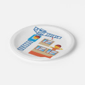 kraanbediener en bouwwerker papieren bordje (Gekanteld)