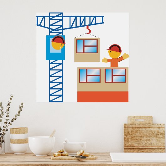kraanbediener en bouwwerker poster (Keuken)