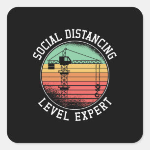 Kraanmachinist Social Distance Level Expert Retro Vierkante Sticker