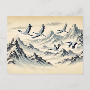 Kraanmigratie over bergen Chinese inktverf Briefkaart