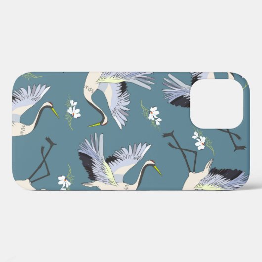 Kraanpatroon, illustratie vliegende vogel. Case-Mate iPhone case (Achterkant (horizontaal))