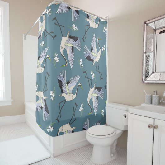 Kraanpatroon, illustratie vliegende vogel. douchegordijn (In situ)