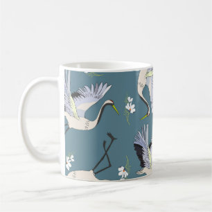 Kraanpatroon, illustratie vliegende vogel. koffiemok