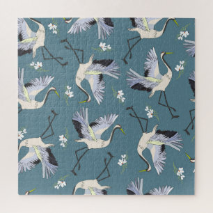 Kraanpatroon, illustratie vliegende vogel. legpuzzel