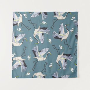 Kraanpatroon, illustratie vliegende vogel. wandkleed