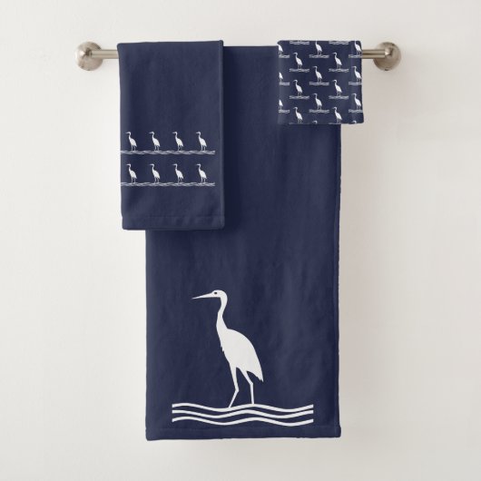 Kraanreiger Ocean blauw & witte handdoek set (Insitu)
