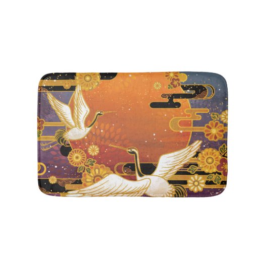 Kraanvogel Chrysanthemum Japans Patroon Badmat (Voorkant)